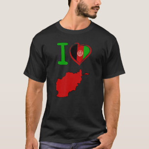 Camiseta Eu amo a bandeira do Afeganistão no formato de um 