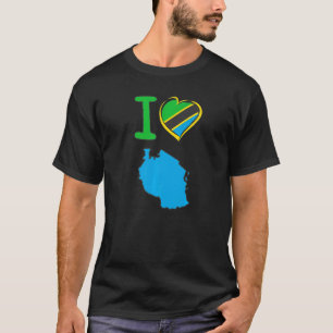 Camiseta Eu amo a bandeira tanzaniana na forma de h