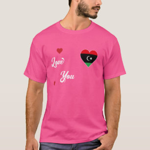 Camiseta Eu Amo a Líbia Com a Bandeira Líbia Num Coração Ar