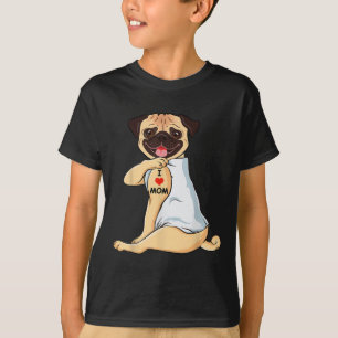 Camiseta Eu Amo A Mãe Tatto Pug Mãe Cão Mão Mão Sobre Mulhe