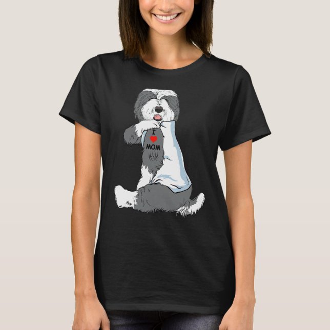 Camiseta Eu Amo A Mãe Tatto Velha Cachorro Inglês Mãe Cacho (Frente)