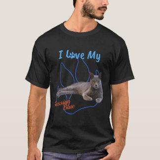 Camiseta Eu Amo A Minha Impressão Azul De Gato De Pata