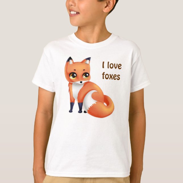 Camiseta Eu amo a raposa bonito dos desenhos animados de (Frente)