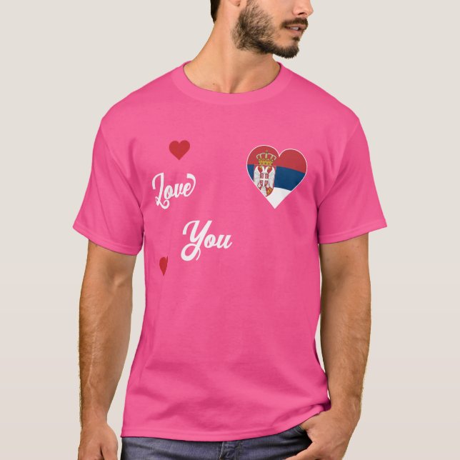 Camiseta Eu Amo a Sérvia Com a Bandeira Sérvia No Coração (Frente)