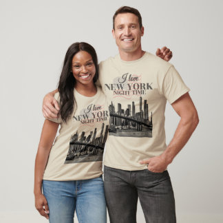 Camiseta Eu Amo a Silhueta Noturna de Nova York