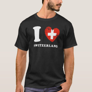 Camiseta Eu Amo a Suíça Coração Bandeira Suíça