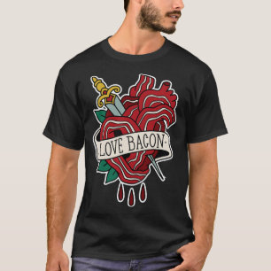 Camiseta Eu Amo A Tatuagem Cardíaca Bacon Bacon