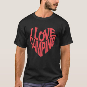 Camiseta Eu Amo Acampamento Coração Formato Design Retrô