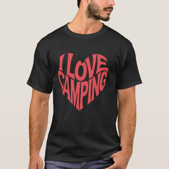 Camiseta Eu Amo Acampamento Coração Formato Design Retrô (Frente)