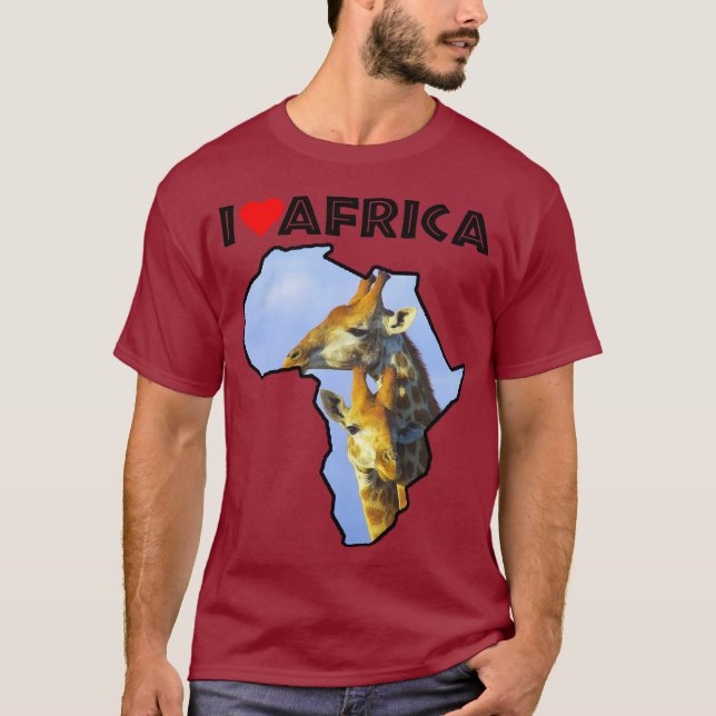 Camiseta Eu Amo África A Vida Selvagem Mapa Girafa Cudles T (Frente)