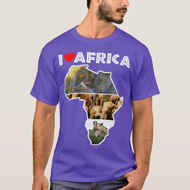 Camiseta Eu Amo África Wildlife Map Collage T-Shirt (Frente)
