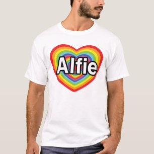 Camiseta Eu amo Alfie, coração do arco-íris
