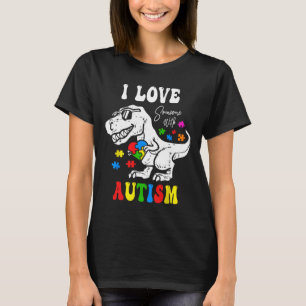 Camiseta Eu Amo Alguém Com Autismo Família Coração T Rex Di
