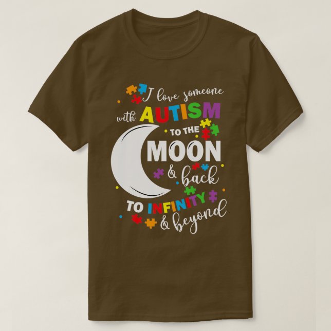 Camiseta Eu amo alguém com autismo para a lua e trás 1 (Frente do Design)