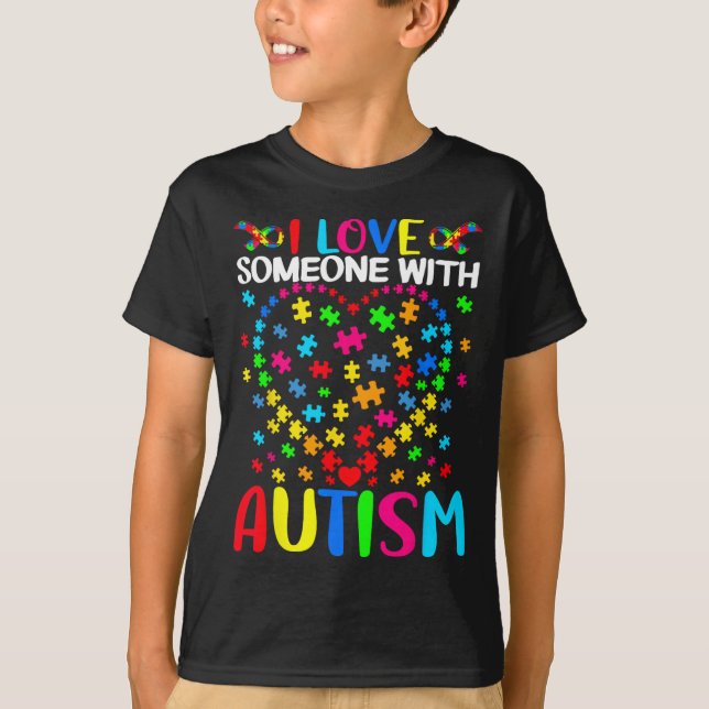 Camiseta Eu Amo Alguém Com Autismo Puzzle Coração Defensor  (Frente)