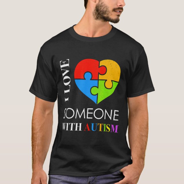 Camiseta Eu Amo Alguém Com Autismo Quebra-cabeça do Coração (Frente)