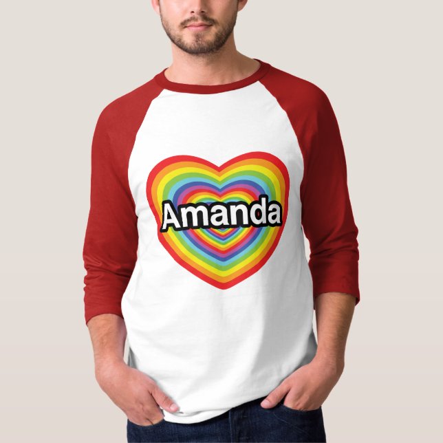 Camiseta Eu amo Amanda, coração do arco-íris (Frente)