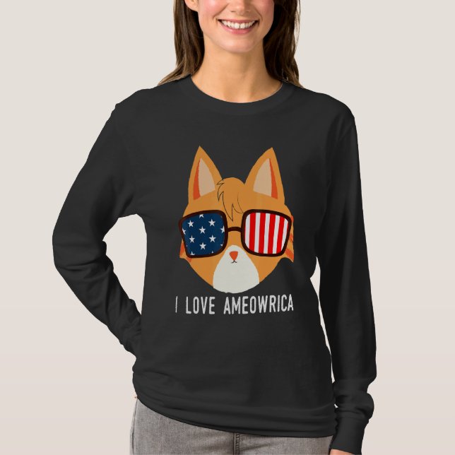 Camiseta Eu Amo Ameowrica Orange Tabby Cat Pet (Frente)