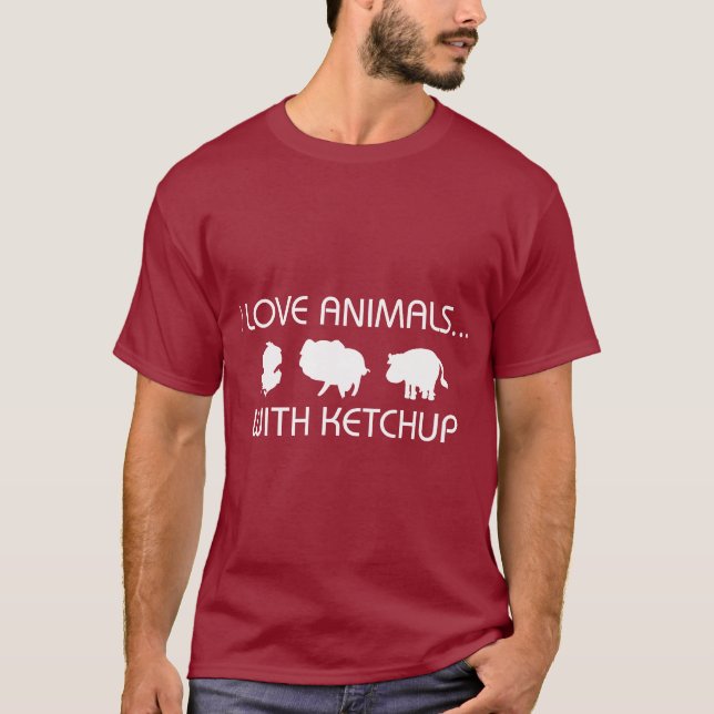 Camiseta Eu amo animais com ketchup (Frente)
