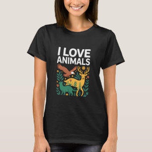 Camiseta Eu Amo Animais Vida Selvagem Cena Florestal