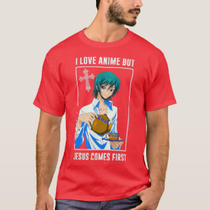 Camiseta Eu Amo Anime Mas Jesus Vem Primeiro Japa Cristão