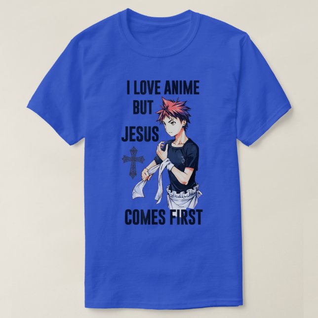 Camiseta Eu Amo Anime Mas Jesus Vem Primeiro Japa Cristão (Frente do Design)