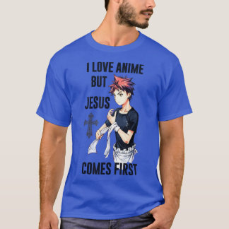 Camiseta Eu Amo Anime Mas Jesus Vem Primeiro Japa Cristão
