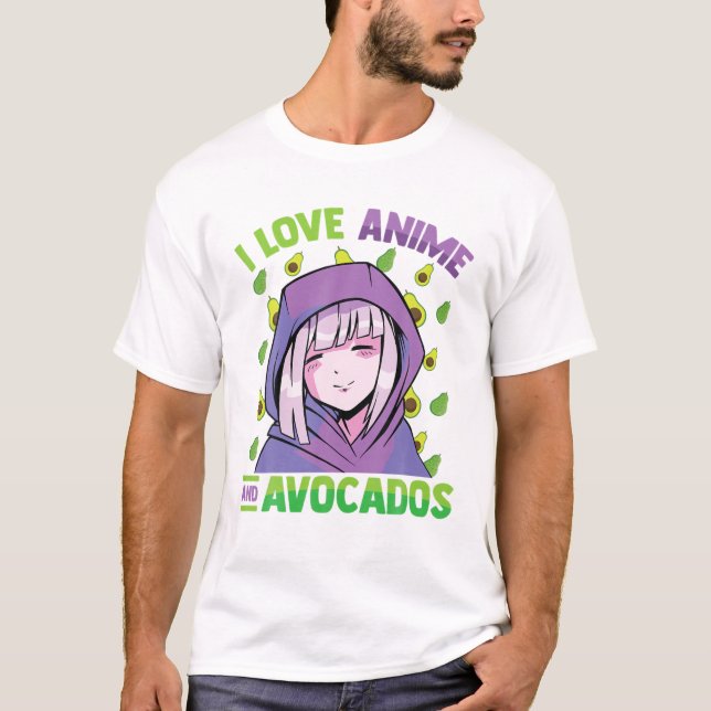 Camiseta Eu Amo Animes E Avocados - Kawaii Blushing Otaku (Frente)