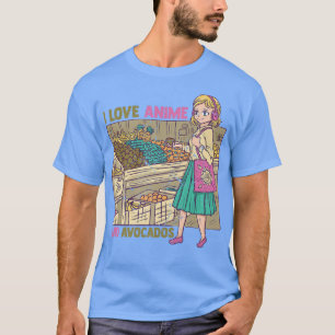 Camiseta Eu Amo Animes E AvocadosBonita Kawaii Girl Otaku
