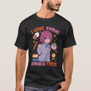 Camiseta Eu Amo Animes E Comidas Japonesas - Kawaii Otaku -