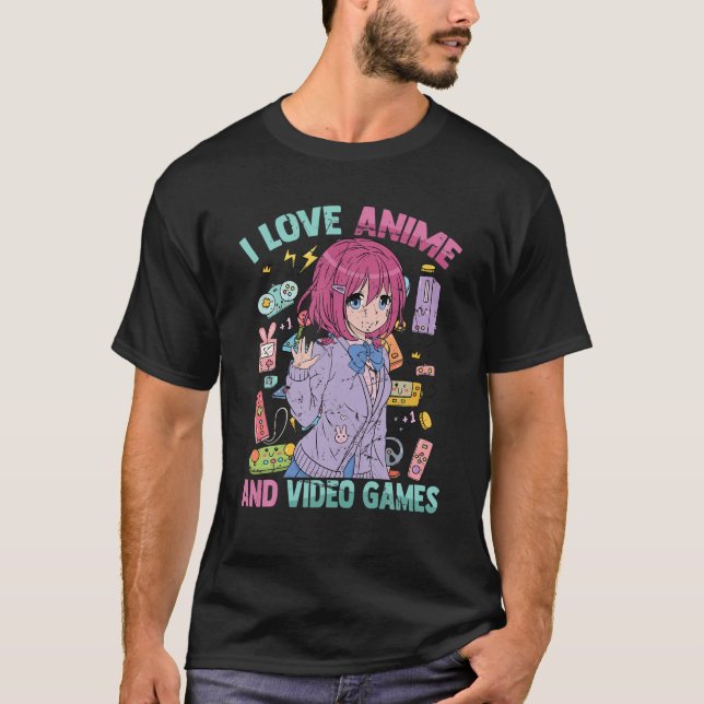 Camiseta Eu Amo Animes E Videos games - Kawaii Otaku - Cute (Frente)