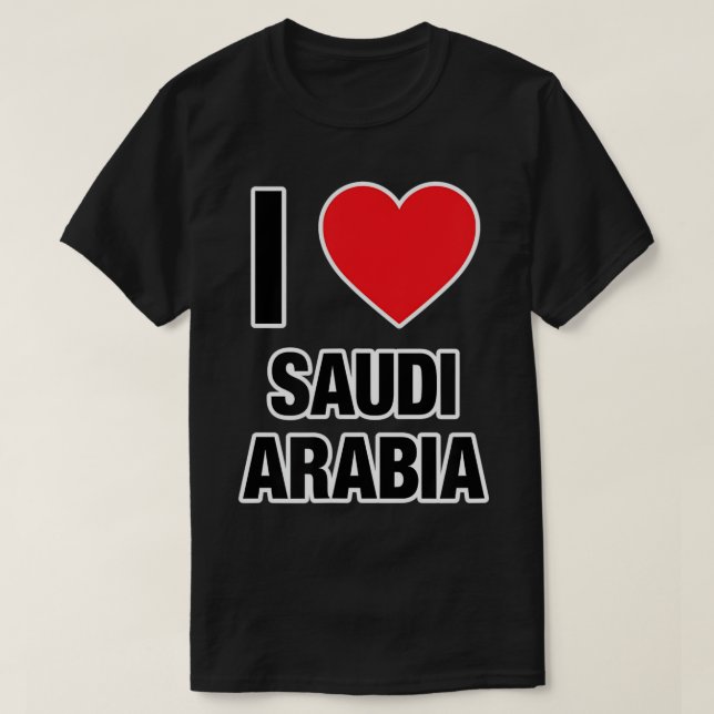 Camiseta EU AMO ARÁBIA SAUDITA, País com Coração Vermelho (Frente do Design)