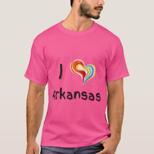 Camiseta Eu amo Arkansas com um coração colorido girando