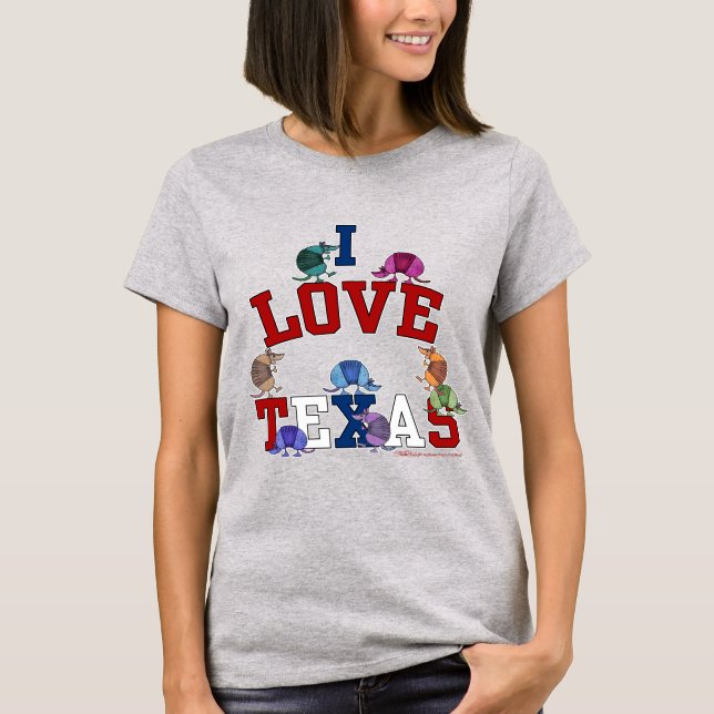 Camiseta Eu Amo Armadilos Coloridos do Texas (Frente)