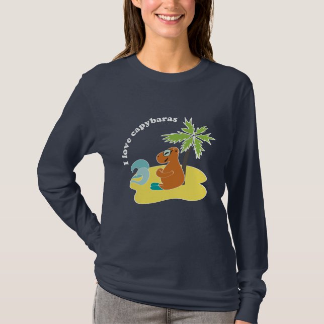 Camiseta Eu Amo Arte de Praia Tropical de Capivaras (Frente)