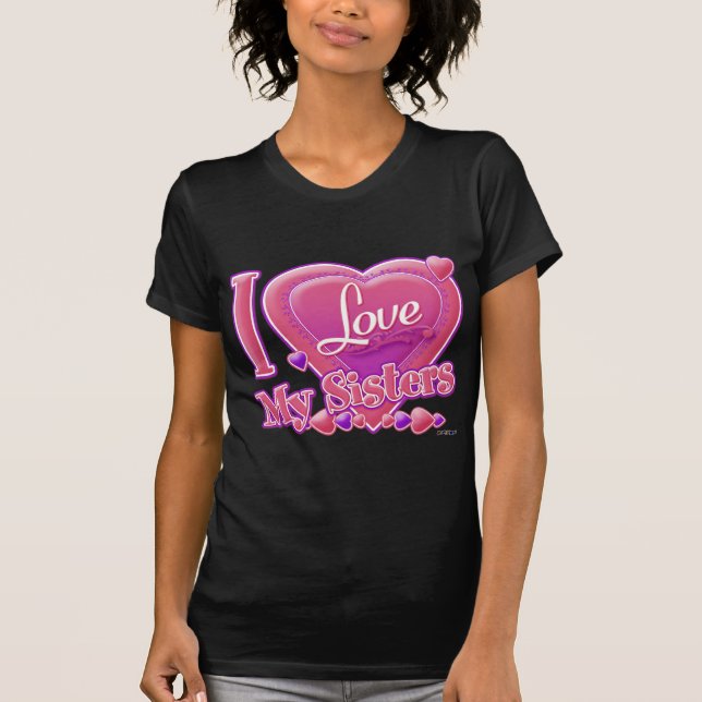 Camiseta Eu Amo As Minhas Irmãs Rosa/Púrpura - Coração (Frente)