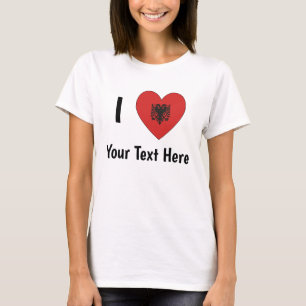 Camiseta EU AMO (Bandeira Albanesa em Coração) Personalizad