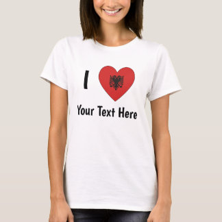 Camiseta EU AMO (Bandeira Albanesa em Coração) Personalizad
