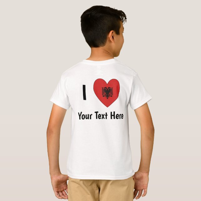 Camiseta EU AMO (Bandeira Albanesa em Coração) Personalizad (Parte Traseira Completa)
