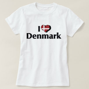 Camiseta Eu Amo Bandeira da Dinamarca