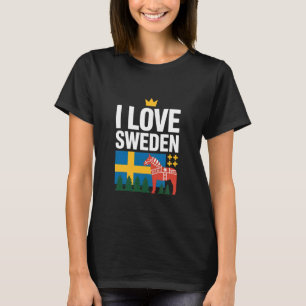 Camiseta Eu Amo Bandeira da Suécia Cavalos Dala Árvores