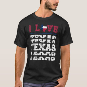 Camiseta Eu Amo Bandeira do Texas Forma do Estado Vintage E
