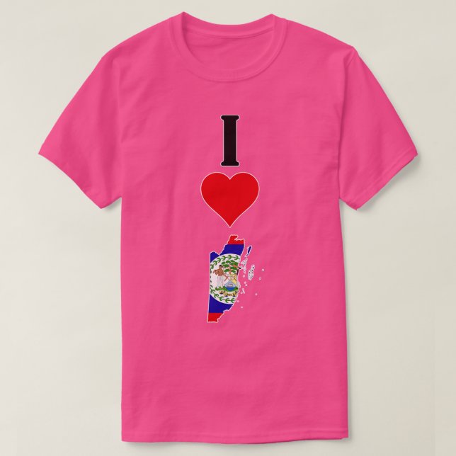 Camiseta Eu Amo Belize Vertical I Heart Country Flag Map (Frente do Design)