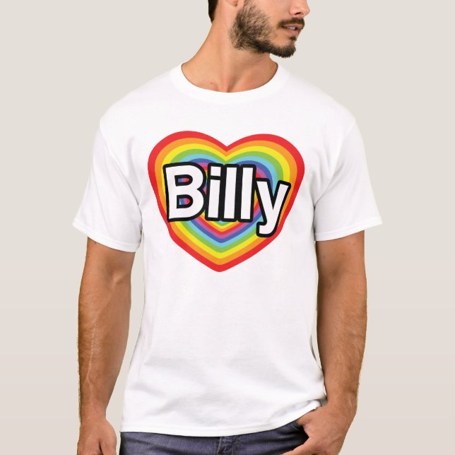 Camiseta Eu amo Billy: coração do arco-íris (Frente)