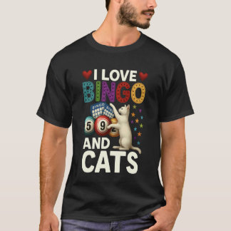 Camiseta Eu Amo Bingo e Gatos Gato Divertido e Bingo