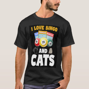 Camiseta Eu Amo Bingo & Gatos Fofos Design Retro Jogador de