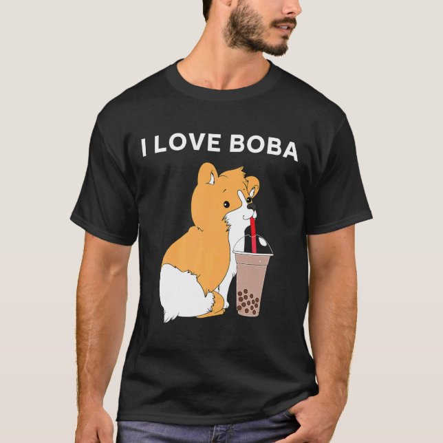 Camiseta Eu Amo Boba Corgi Cachorro Chá Bubble T (Frente)