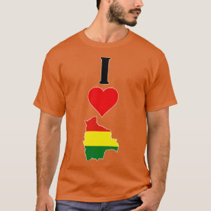 Camiseta Eu Amo Bolívia Vertical I Heart Country Flag Map
