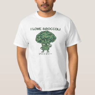 Camiseta Eu Amo Brócolis, Kawaii Cute Japonês