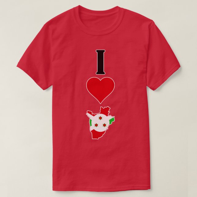 Camiseta Eu Amo Burundi Vertical I Heart Country Flag Map (Frente do Design)